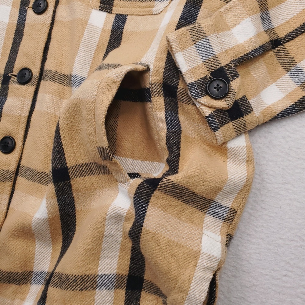 Lucky Brand Shirt Jacket Mens Medium Tan Black Tartan Plaid Flannel Shacket - Picture 7 of 15